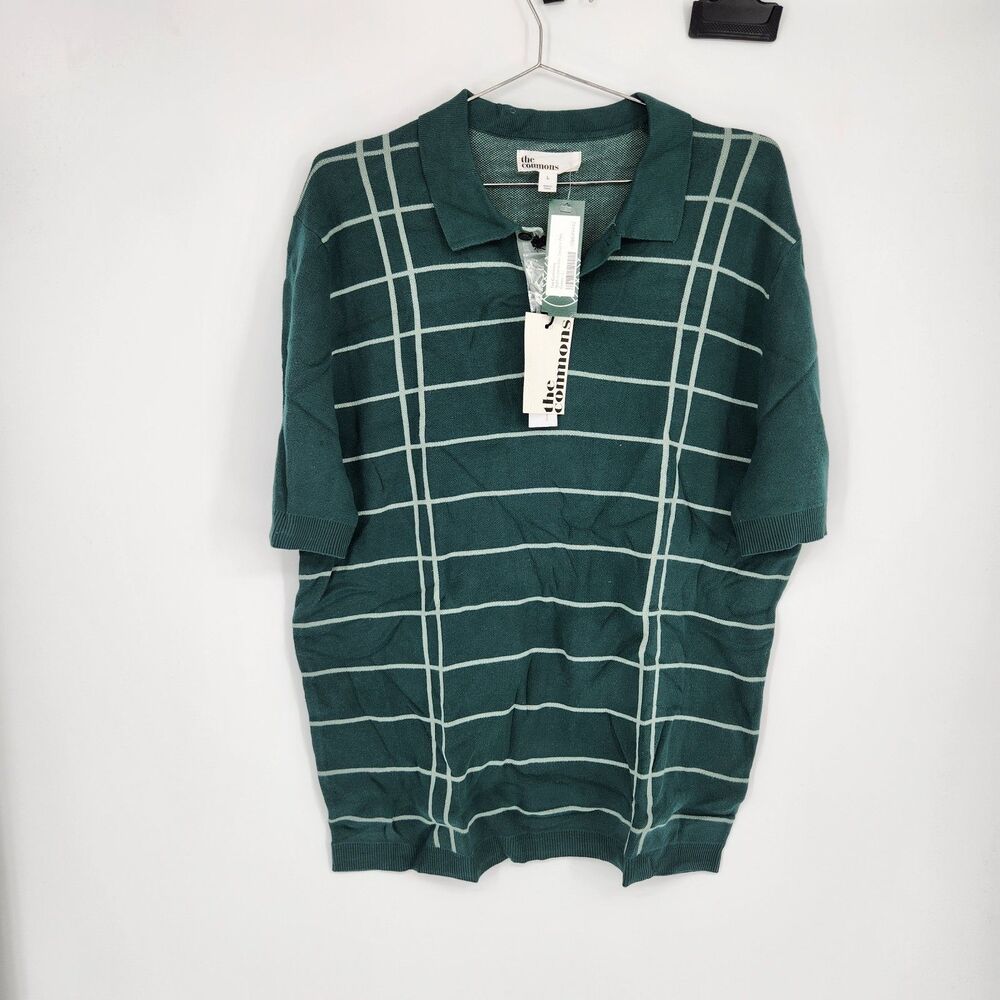 The Commons Men's Green Large 100% Coton Geo Sweate Polo Shirt NWT